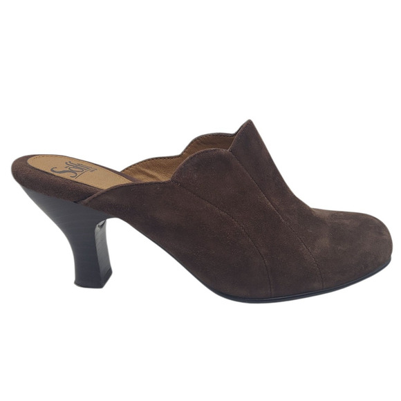 Sofft Women’s 8M Brown Suede Mule Slip On Kitten Heel Scalloped Edge Cottagecore - Picture 1 of 13